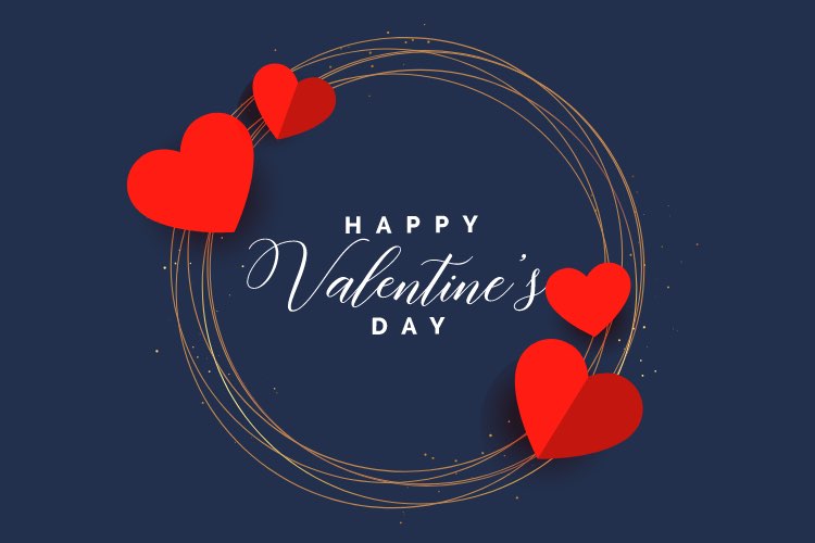 Abbildung: Grusskarten Valentinstag - Schriftzug Happy Valentine's Day und roten Herzen